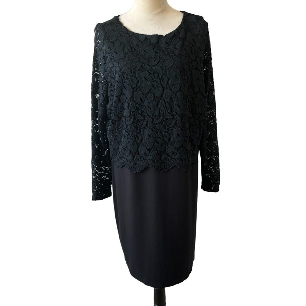 J. Jill Wearever Collection Black Long Sleeve Lace Formal Cocktail Dress L